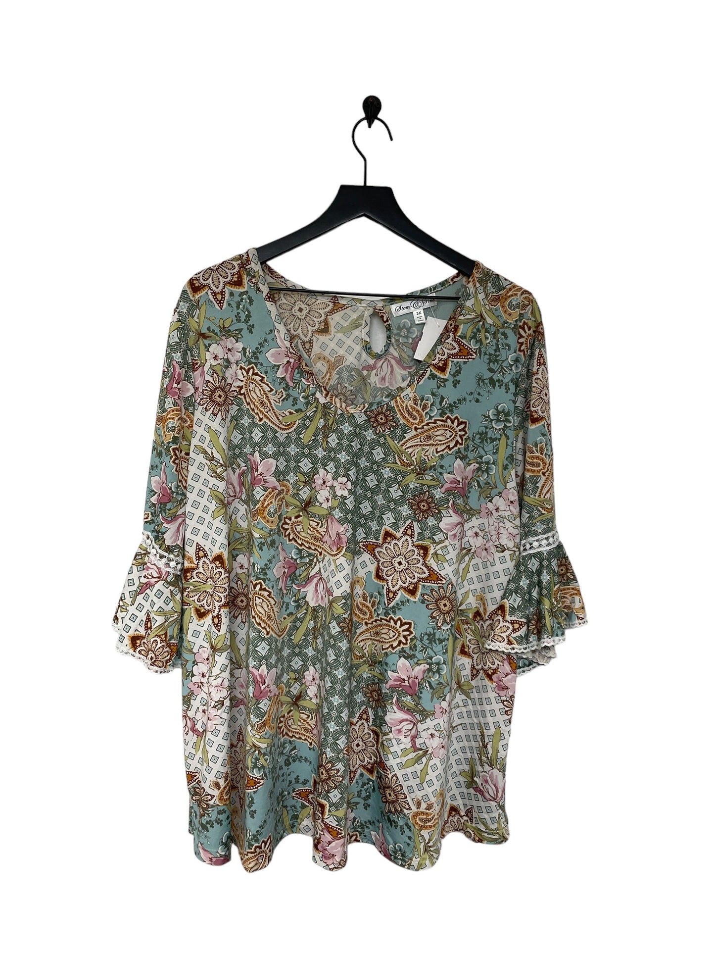 Floral Print Top Long Sleeve Cme, Size 3x