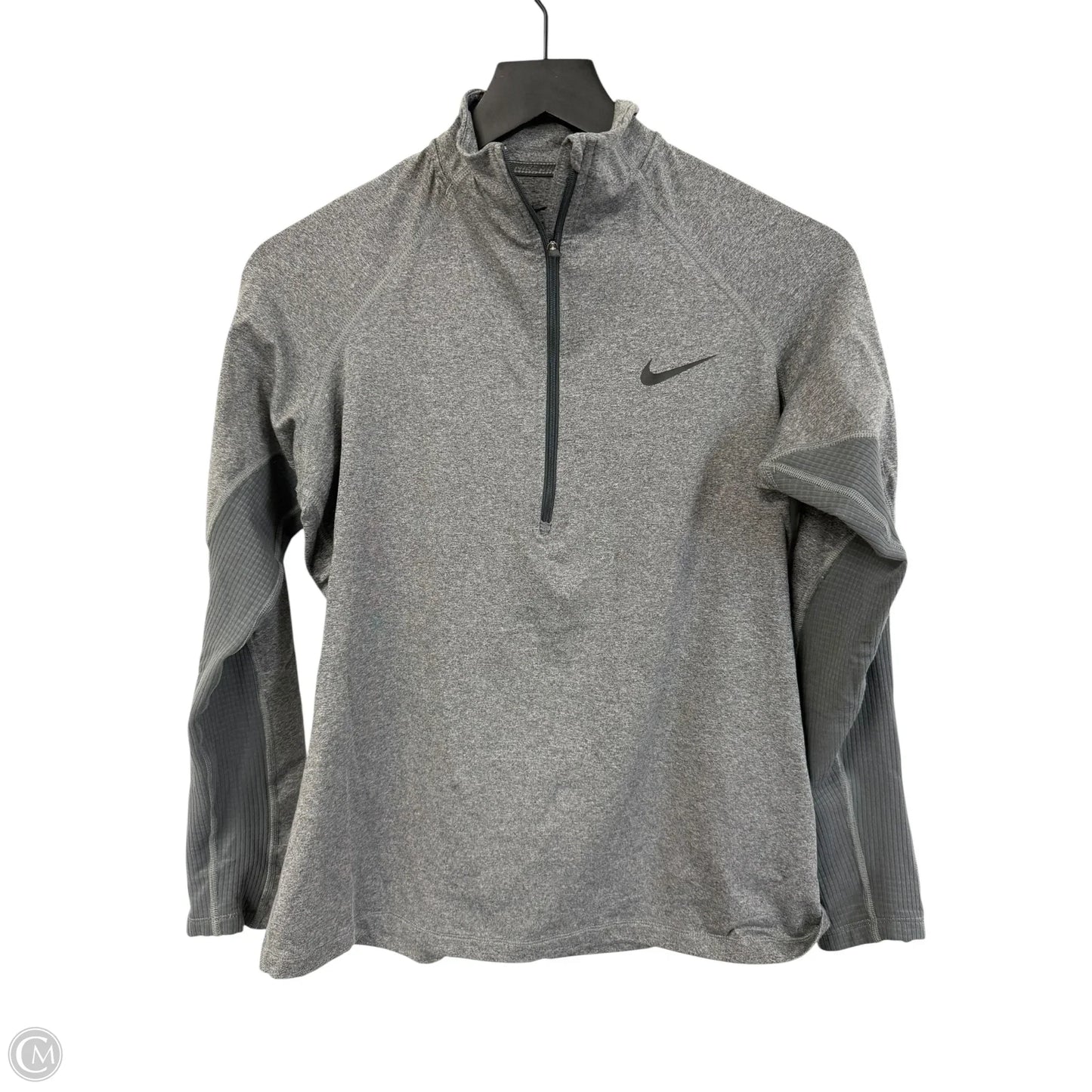 Athletic Top Long Sleeve Collar By Nike Apparel In Grey, Size: M