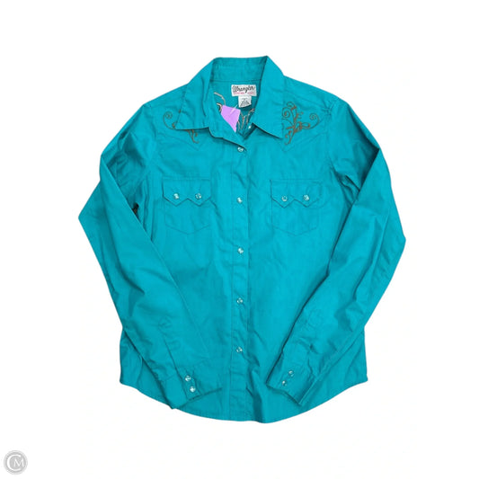 Top Long Sleeve By Wrangler In Teal, Size: M