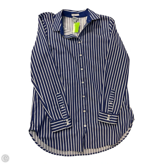 Blouse Long Sleeve By Chicos In Blue & White, Size: S