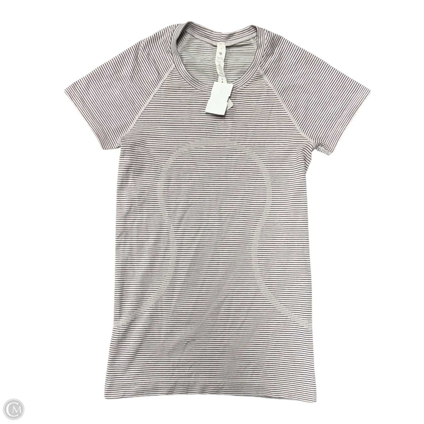Athletic Top Short Sleeve By Lululemon In Black & Pink, Size: 4