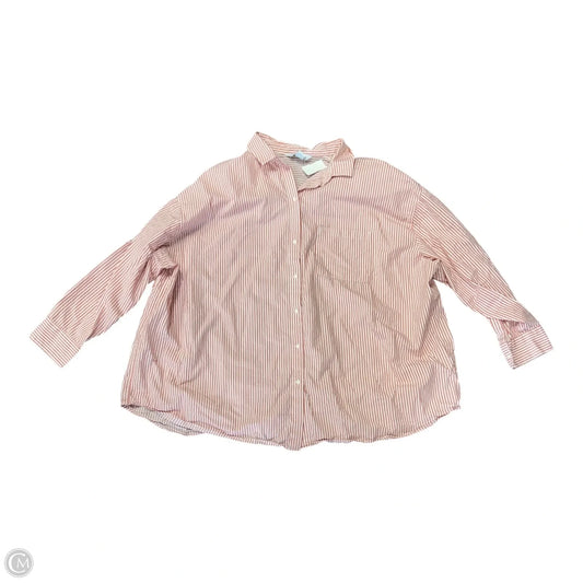 Blouse Long Sleeve By Old Navy In Pink & White, Size: 2x