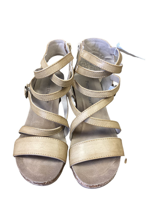 Beige Sandals Heels Wedge Pierre Dumas, Size 6.5
