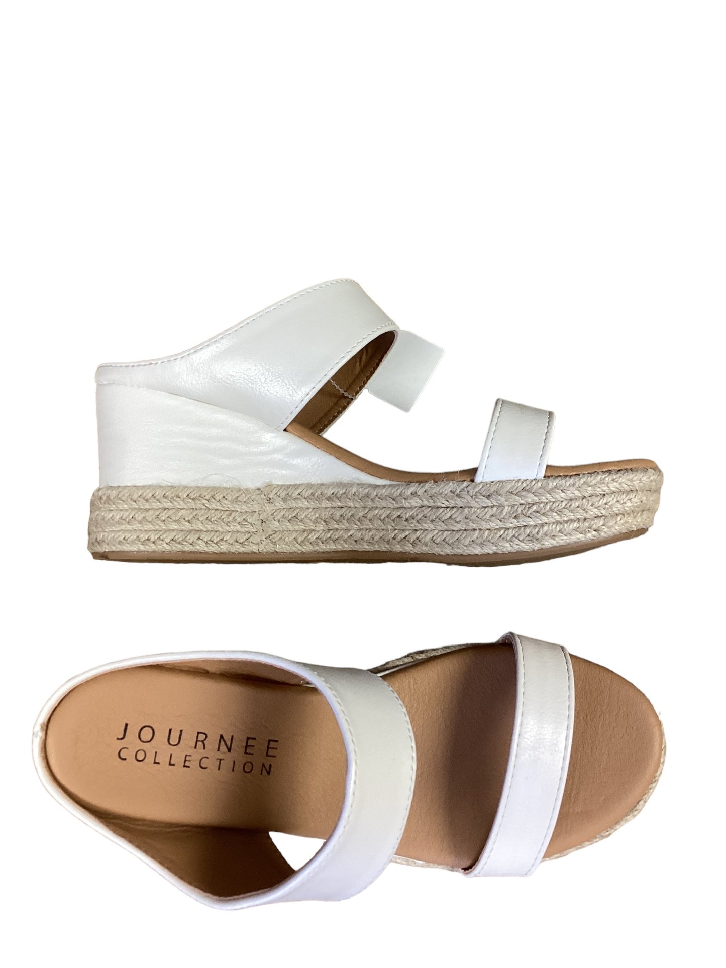 White Sandals Heels Wedge Journee, Size 6