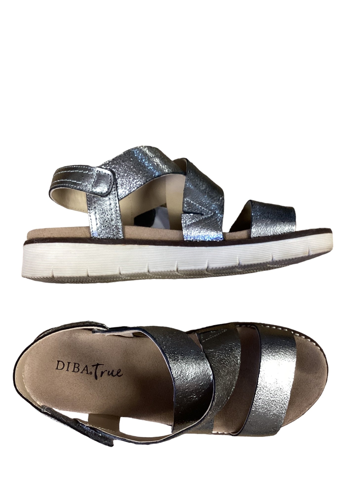 Silver Sandals Flats Diba, Size 6.5
