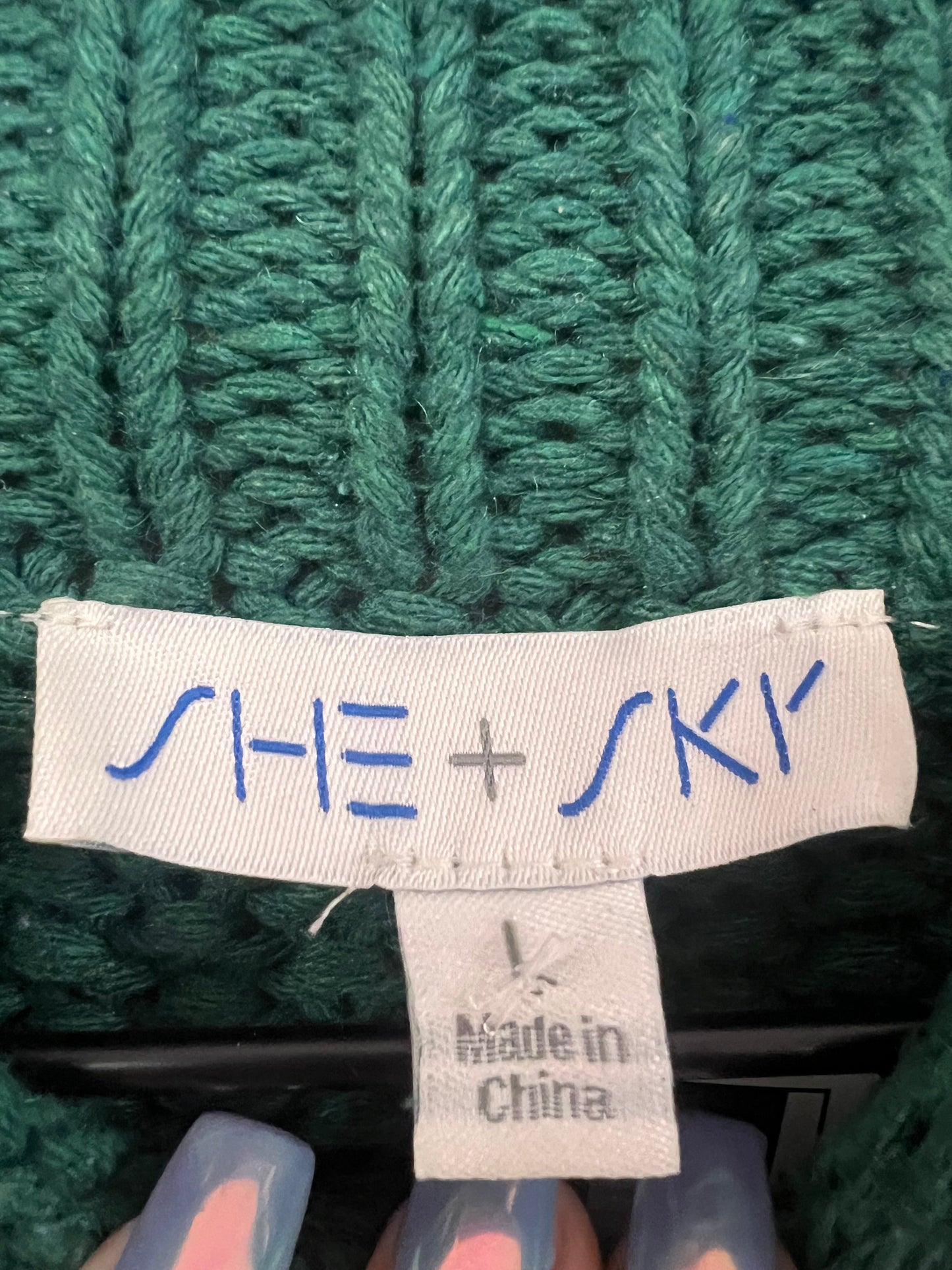 Green Sweater She + Sky, Size L