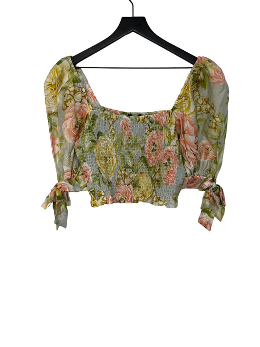 Floral Print Top Short Sleeve Express, Size L