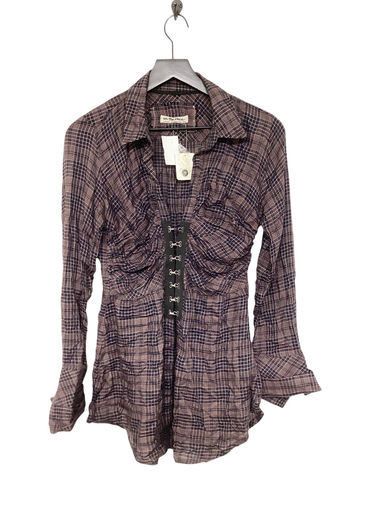 Blouse Long Sleeve By We The Free In Plaid Pattern, Size: Xs