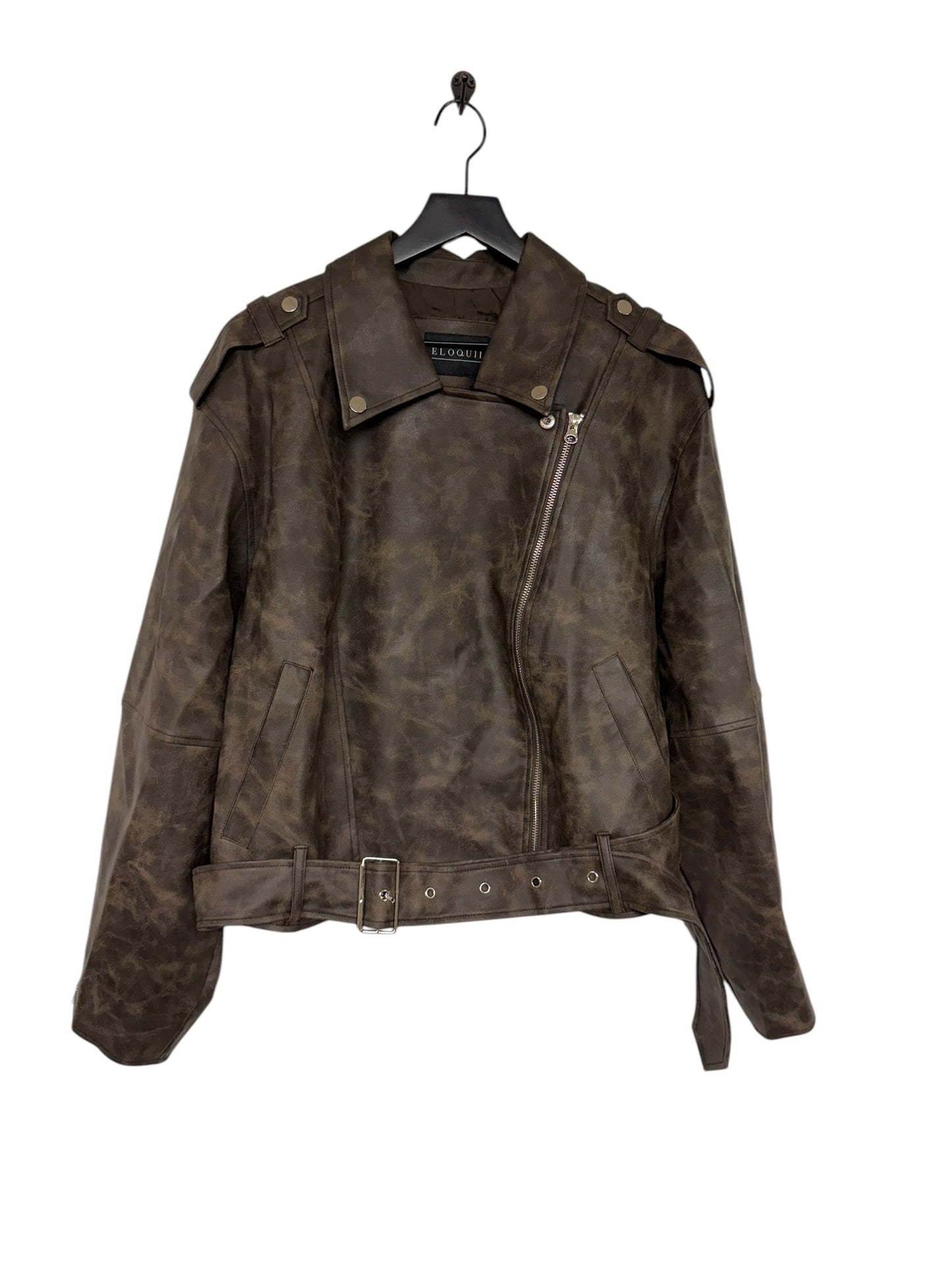 Jacket Moto By Eloquii In Brown, Size: 2x