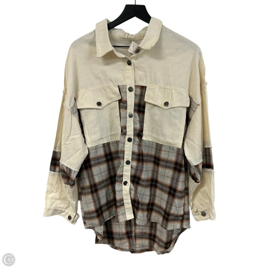 Blouse Long Sleeve By Pol In Brown & Cream, Size: S