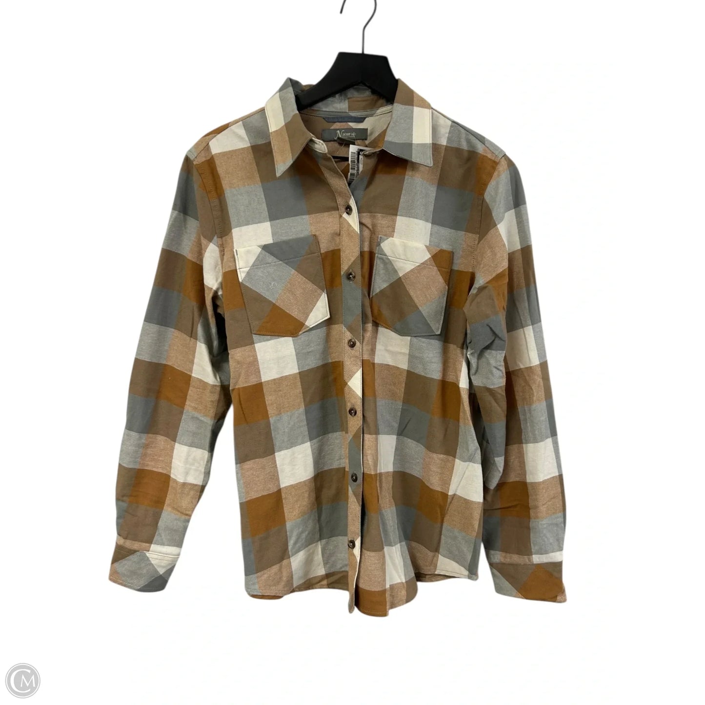 Blouse Long Sleeve By Natural Reflections In Grey & Yellow, Size: M