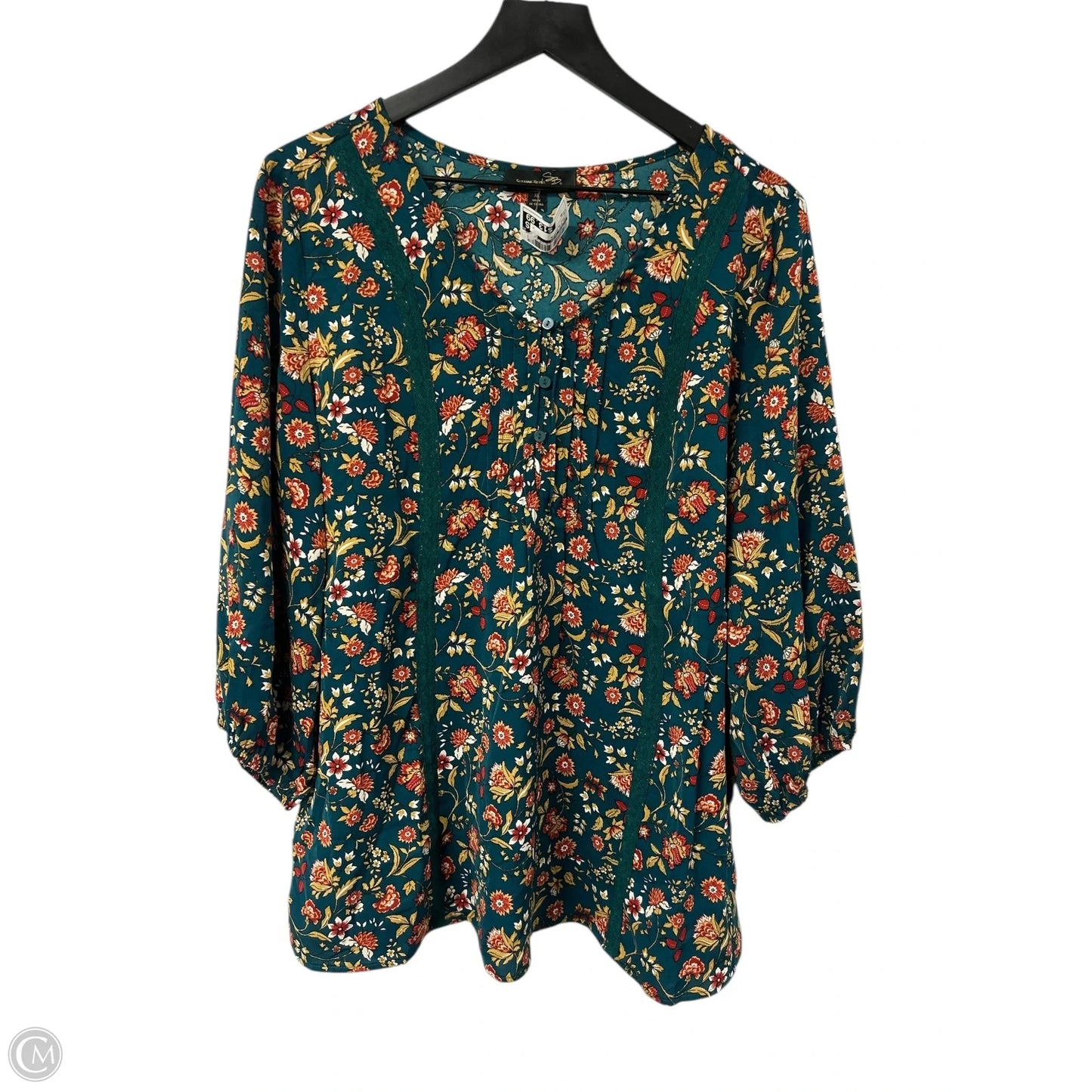 Top 3/4 Sleeve By Suzanne Betro In Floral Print, Size: Xl