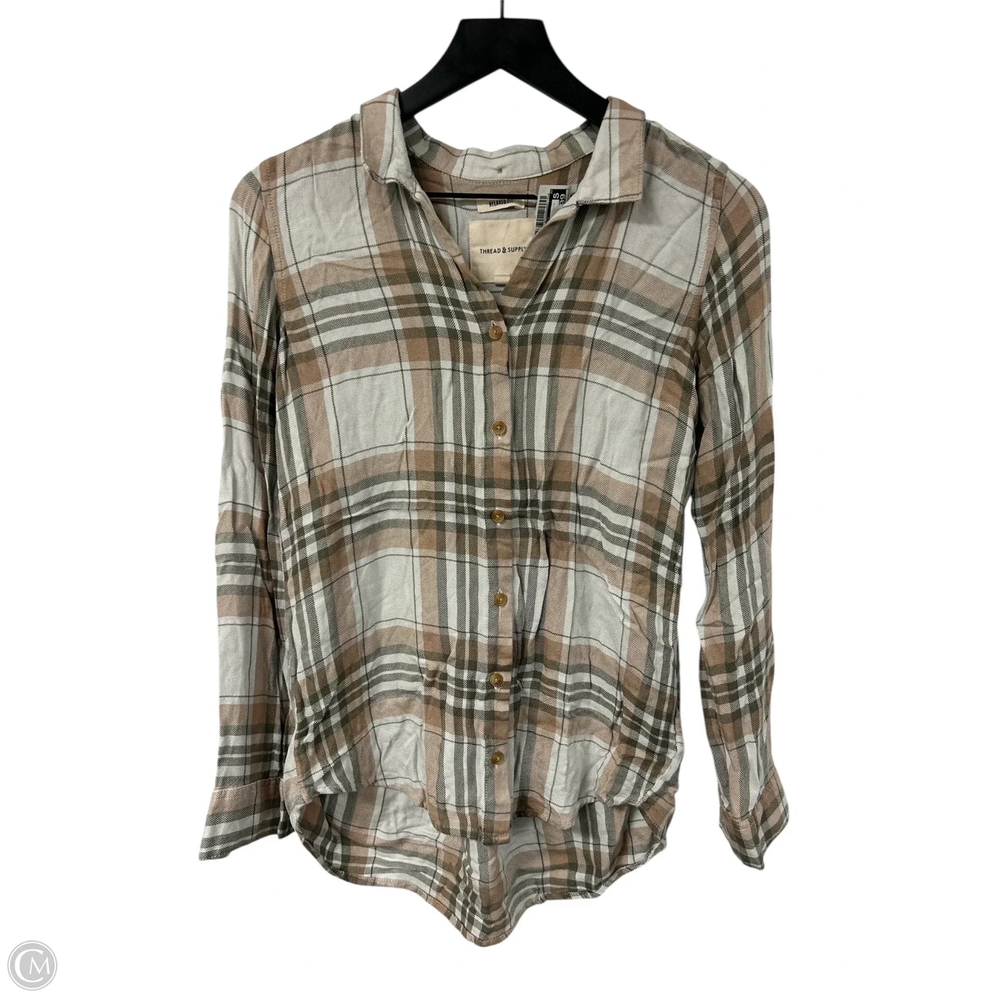 Blouse Long Sleeve By Thread And Supply In Brown & Green, Size: S