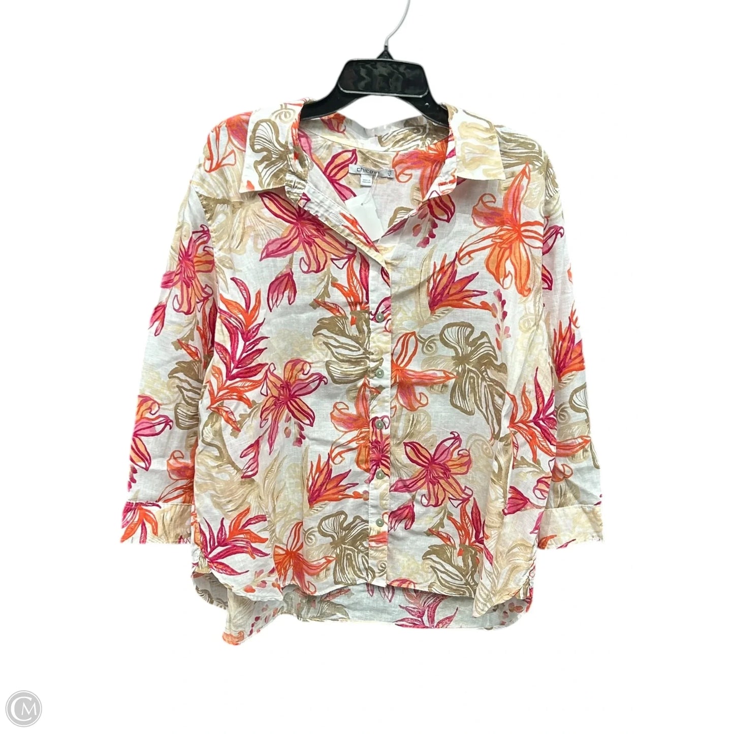 Blouse Long Sleeve By Chicos In Floral Print, Size: Xl