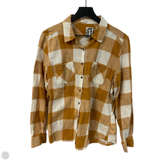 Blouse Long Sleeve By Maurices In White & Yellow, Size: L