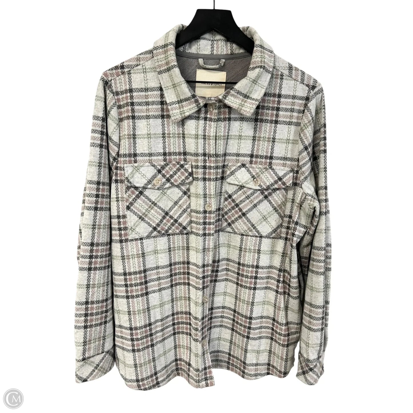 Blouse Long Sleeve By Thread And Supply In Plaid Pattern, Size: L
