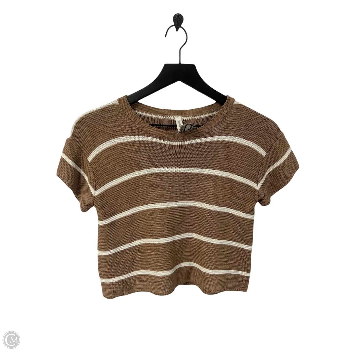 Top Short Sleeve By Wishlist In Brown & White, Size: S