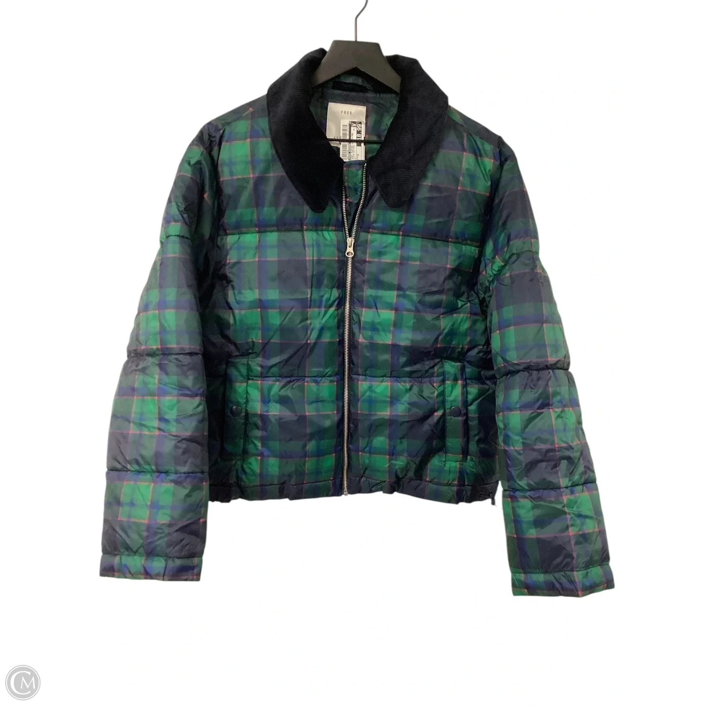 Coat Puffer & Quilted By Free Assembly In Plaid Pattern, Size: M