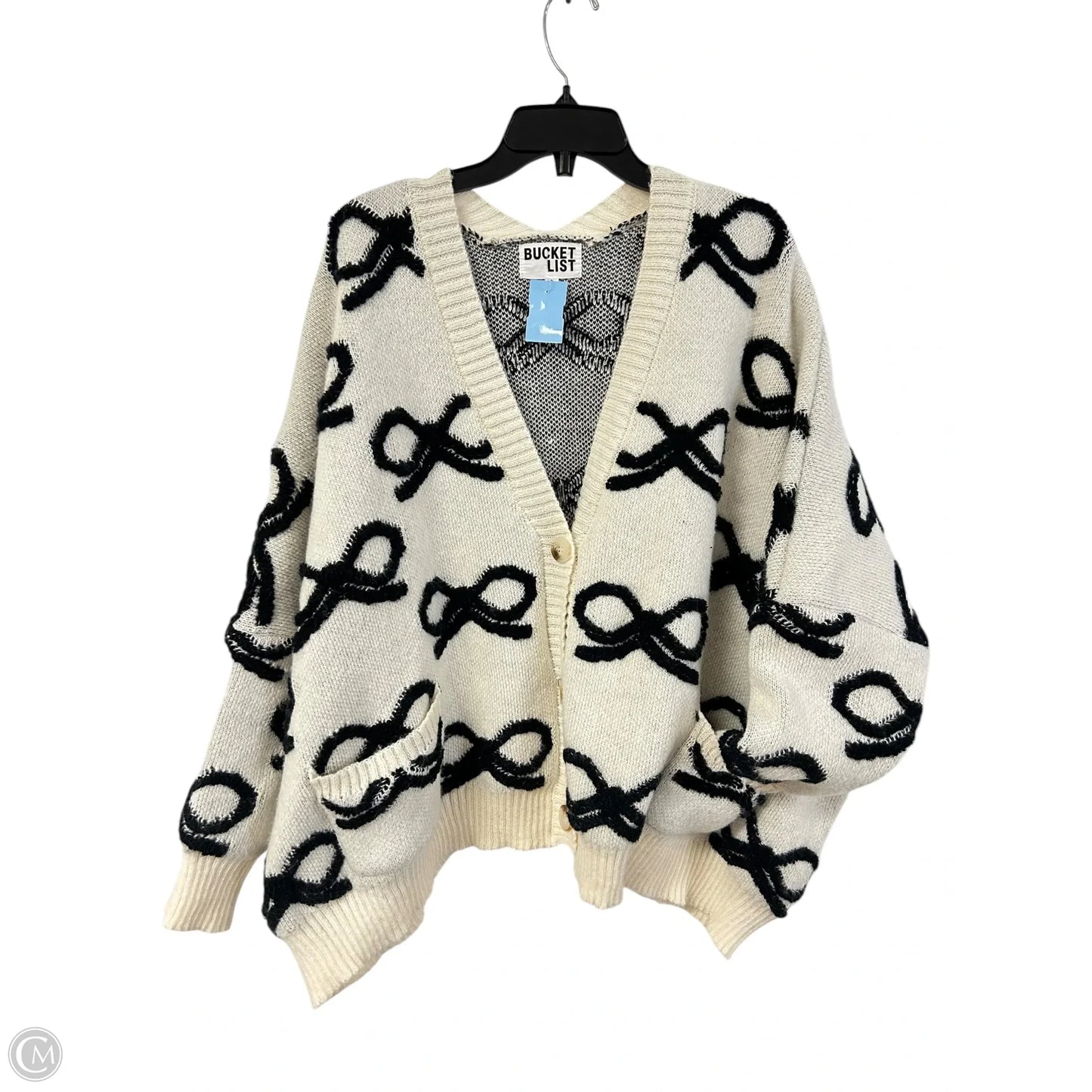 Sweater Cardigan By Bucketlist In Black & Cream, Size: S