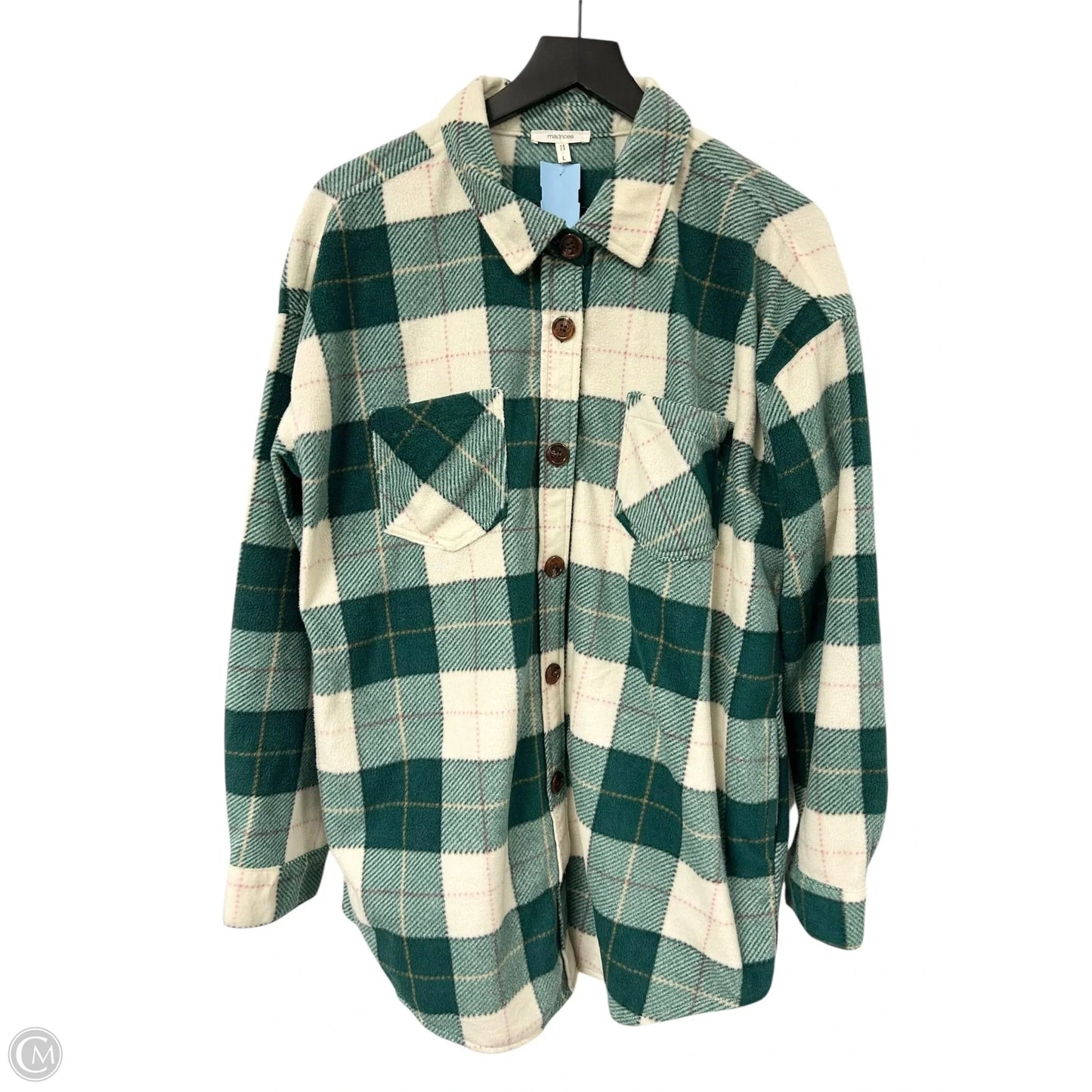 Jacket Shirt By Maurices In Cream & Green, Size: L