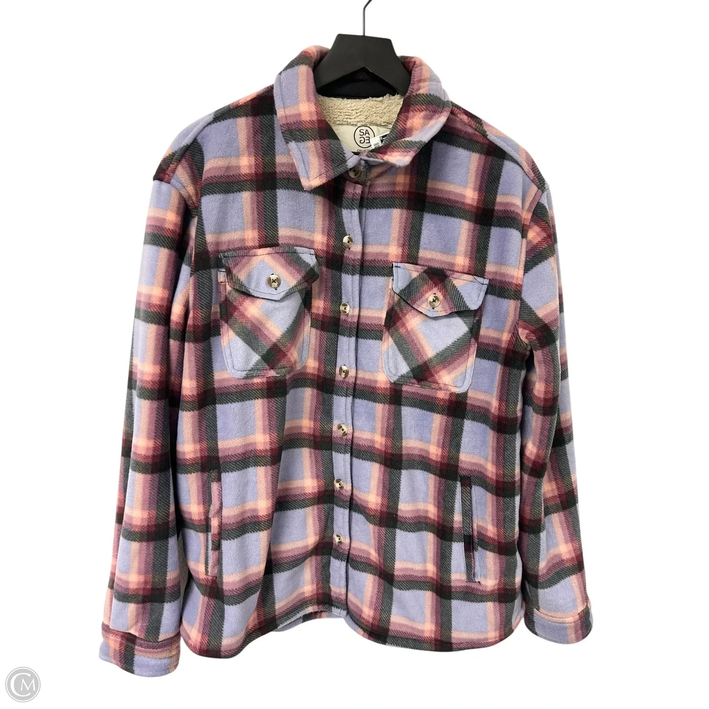 Jacket Shirt By Sage In Black & Purple, Size: L