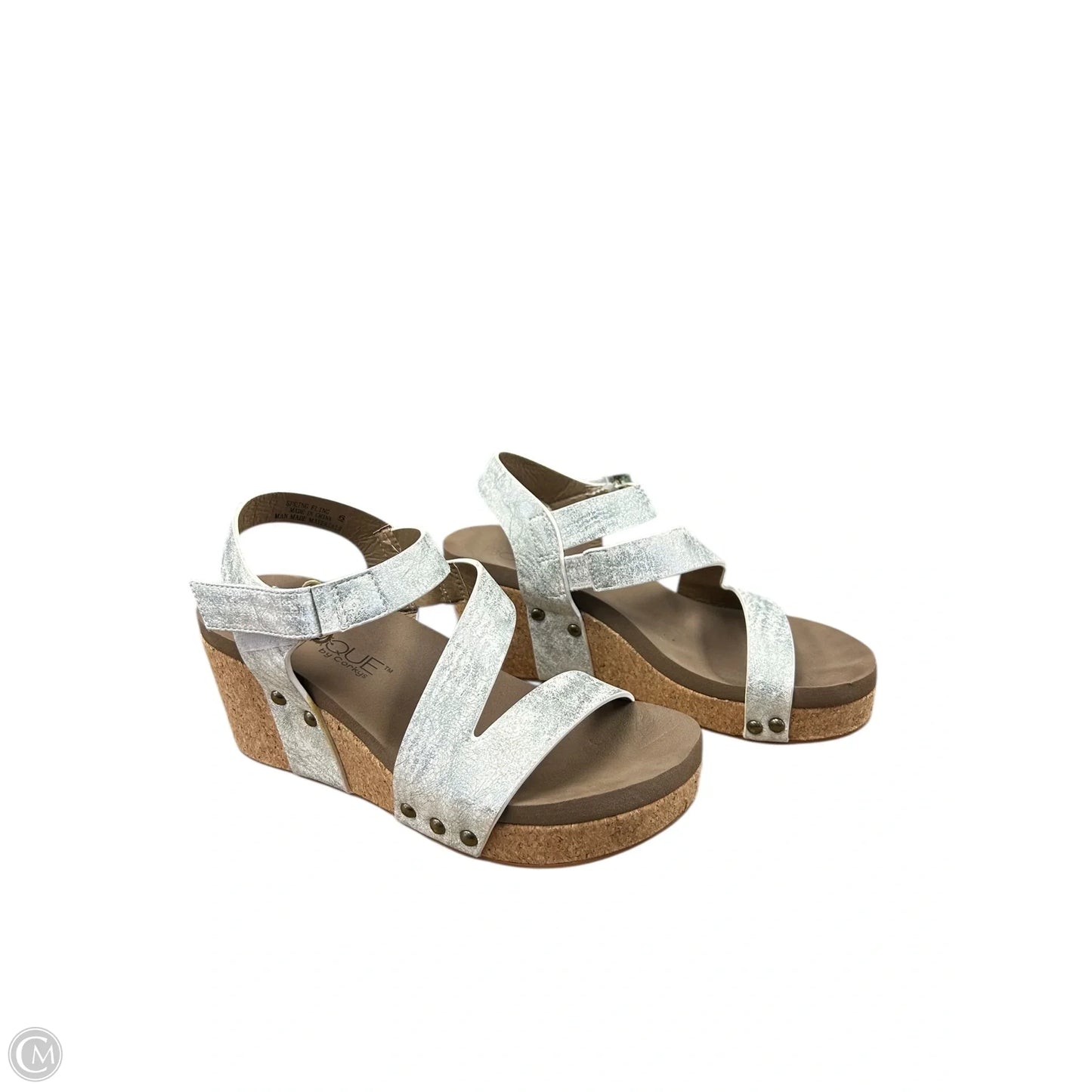 Sandals Heels Wedge By Corkys In Silver, Size: 6
