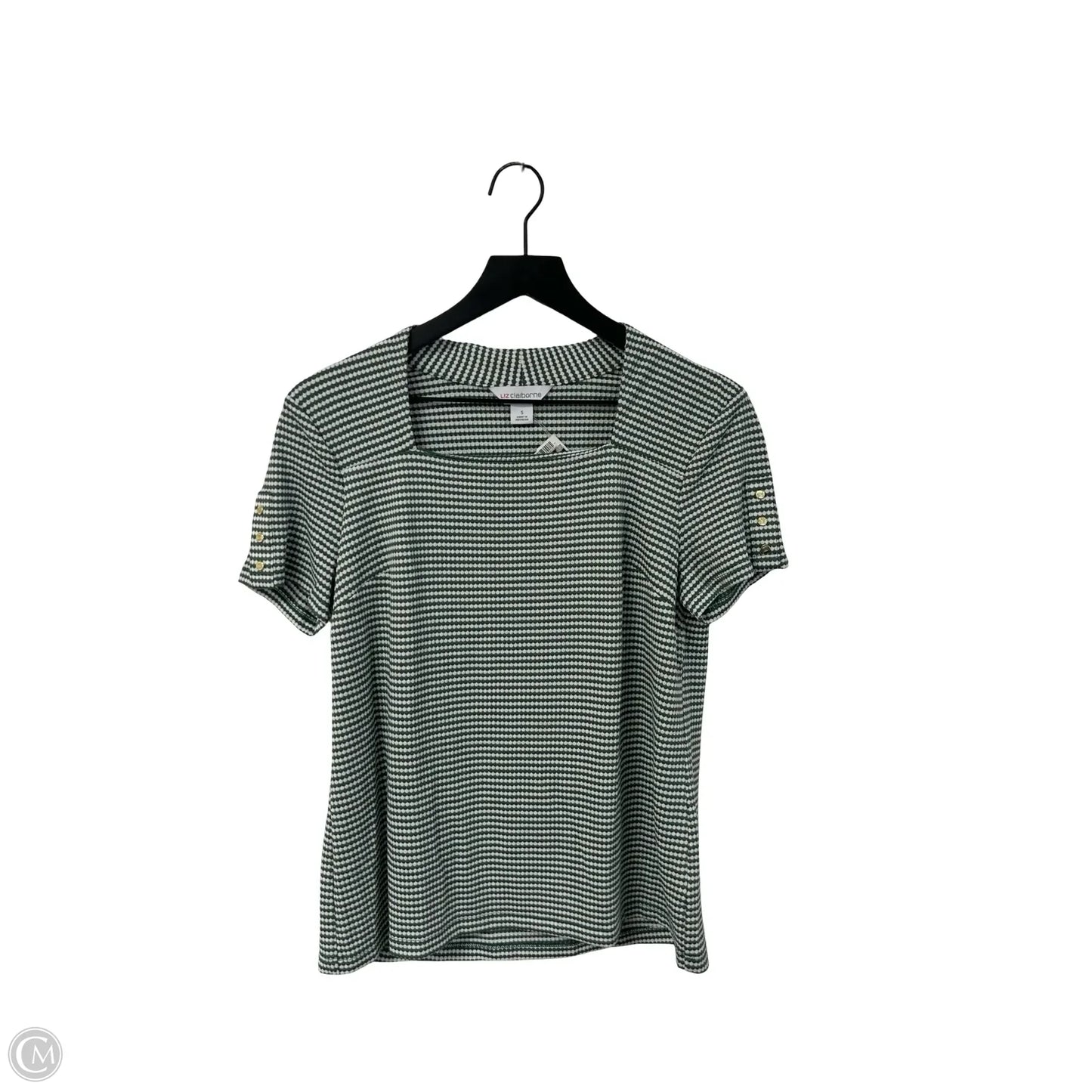 Top Short Sleeve By Liz Claiborne In Green & White, Size: S