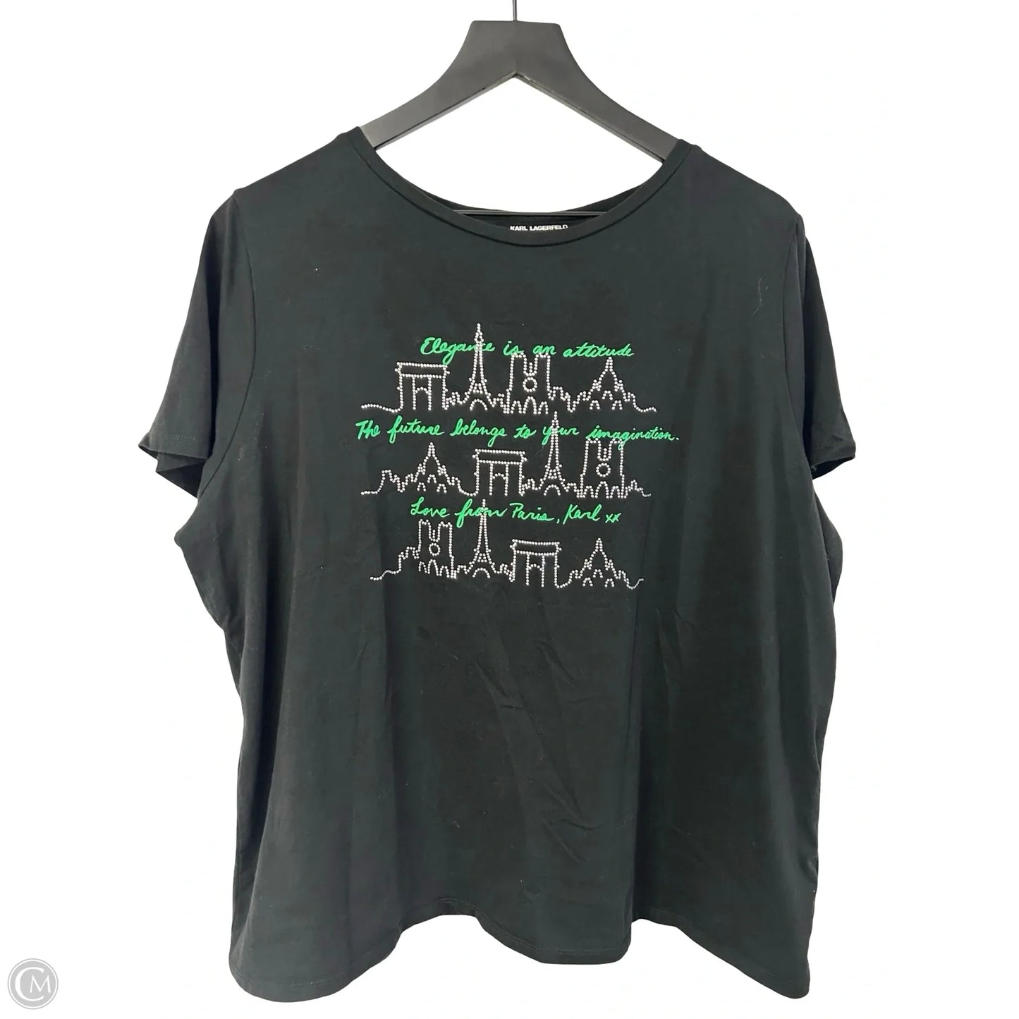 Top Short Sleeve Designer By Karl Lagerfeld In Black, Size: 1x