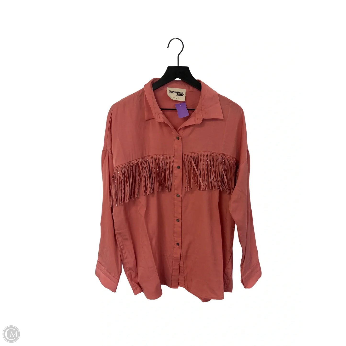 Blouse Long Sleeve By Savanna Jane In Pink, Size: L