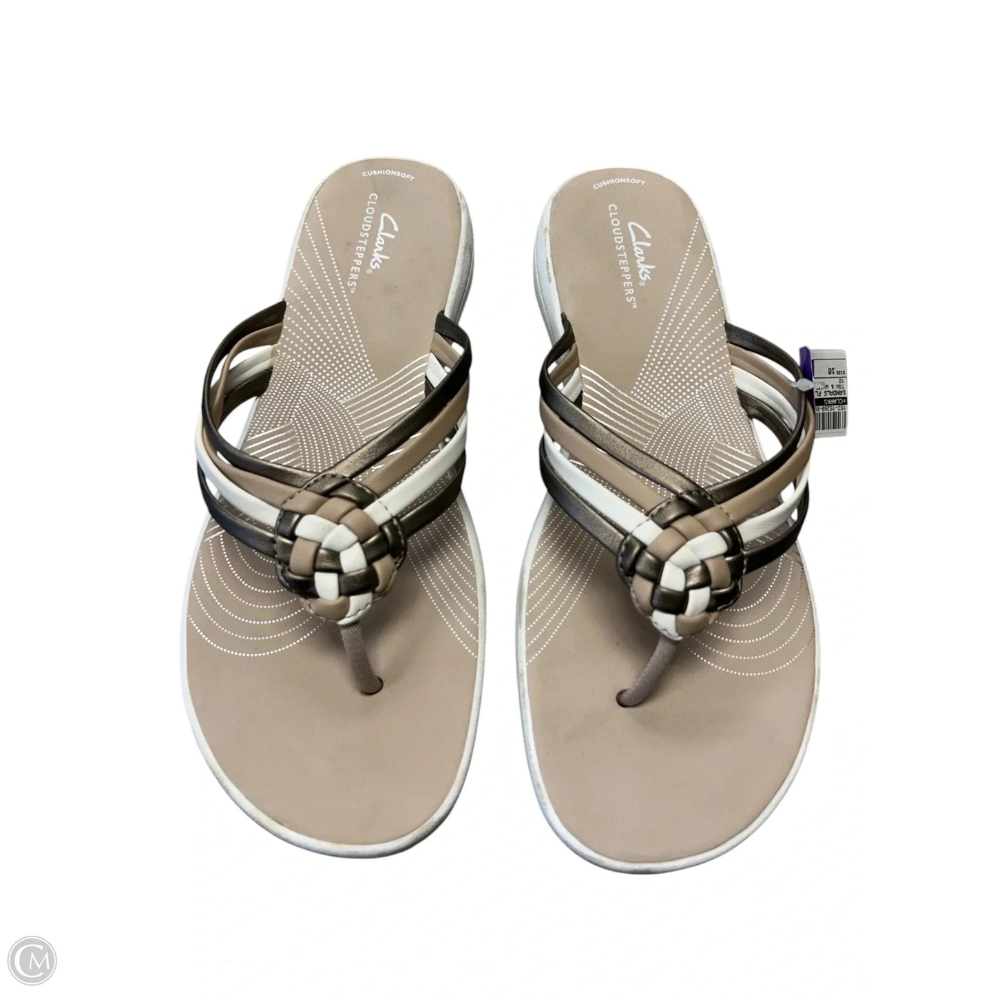 Sandals Flip Flops By Clarks In Tan & White, Size: 10