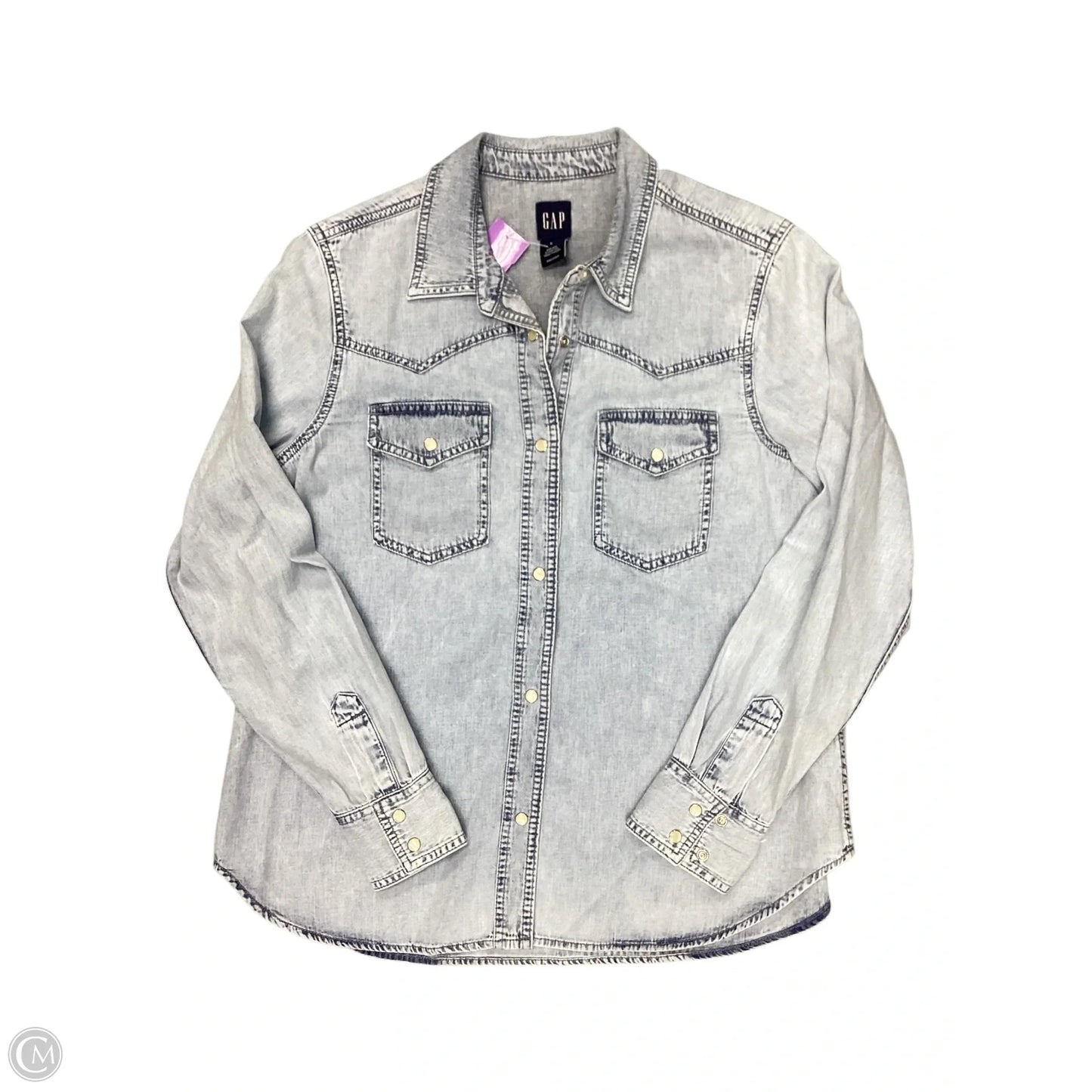 Blouse Long Sleeve By Gap In Blue Denim, Size: L