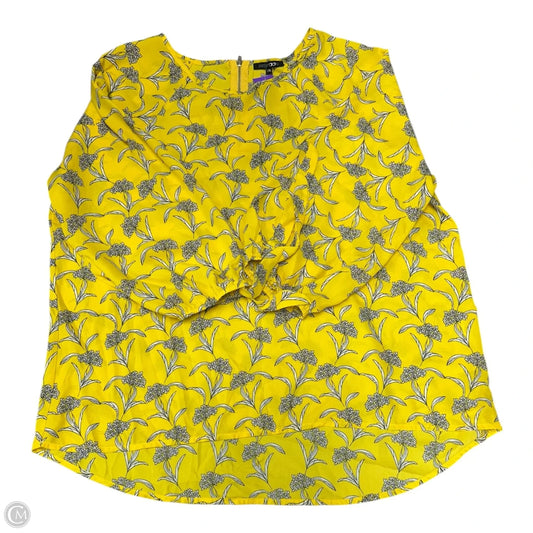 Top 3/4 Sleeve By Papermoon In White & Yellow, Size: Xxl