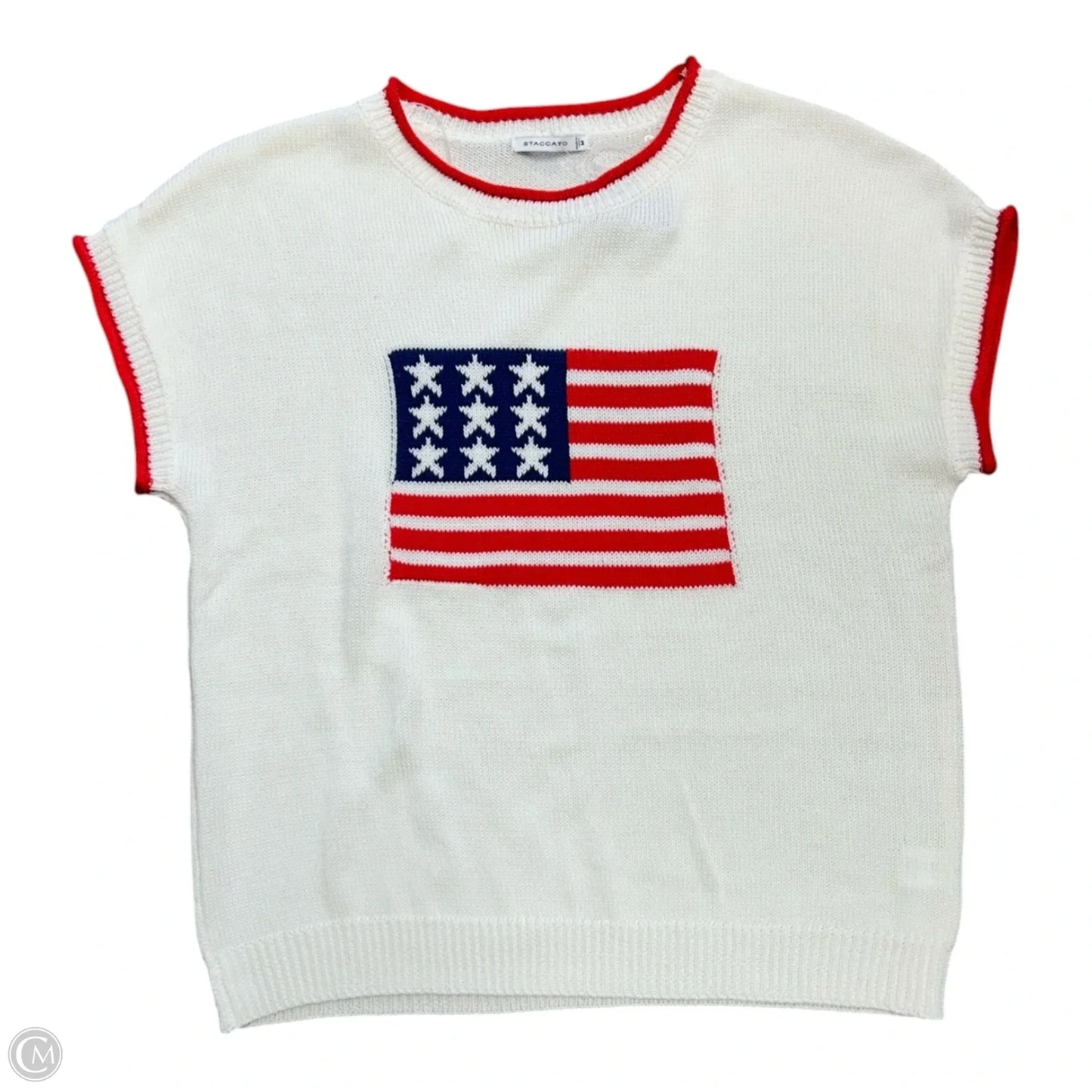 Sweater Short Sleeve By Staccato In Blue Red & White, Size: M