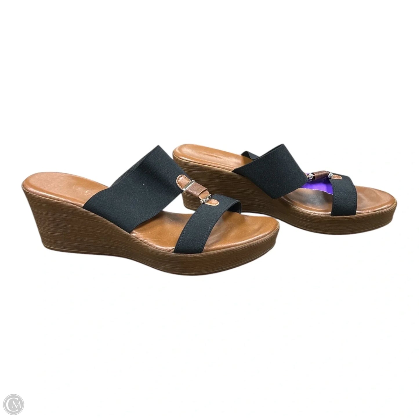 Sandals Heels Wedge By Italian Shoemakers In Black, Size: 10