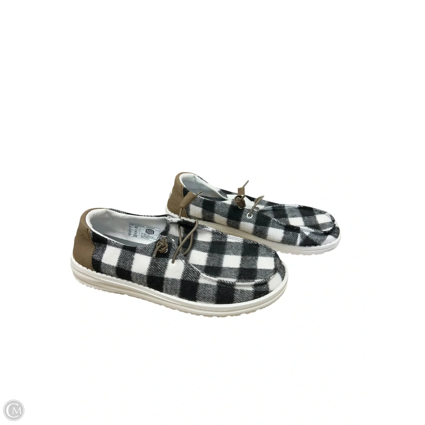 Shoes Flats By Hey Dude In Black & White, Size: 9