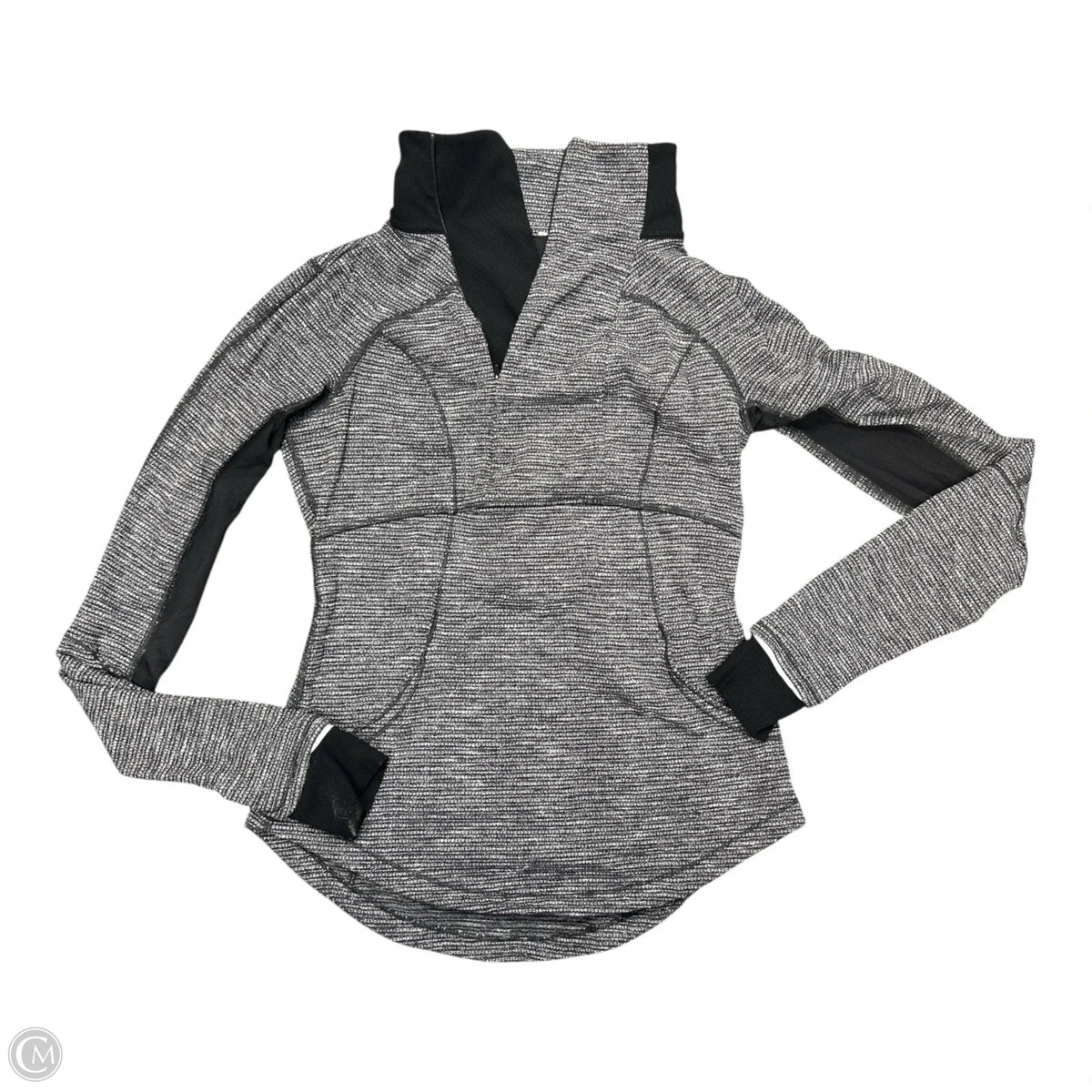Athletic Top Long Sleeve Collar By Lululemon In Black & Grey, Size: 6