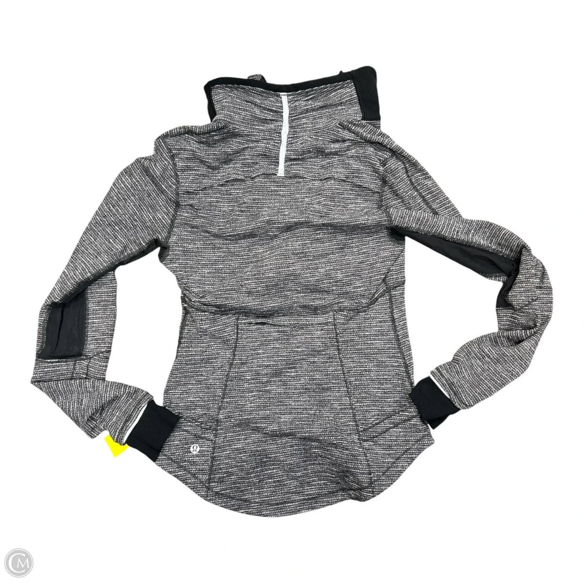 Athletic Top Long Sleeve Collar By Lululemon In Black & Grey, Size: 6