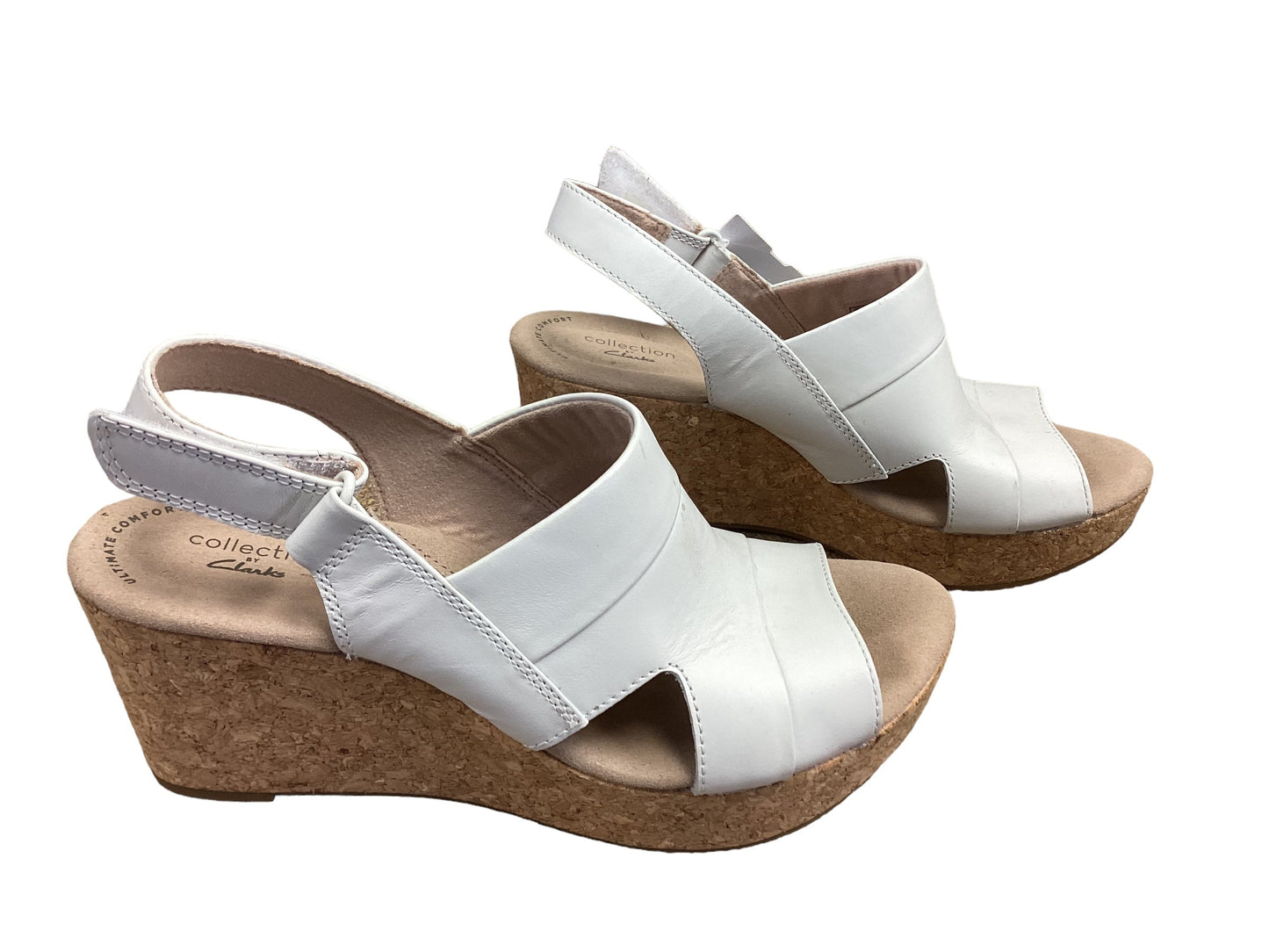 White Sandals Heels Wedge Clarks, Size 8.5