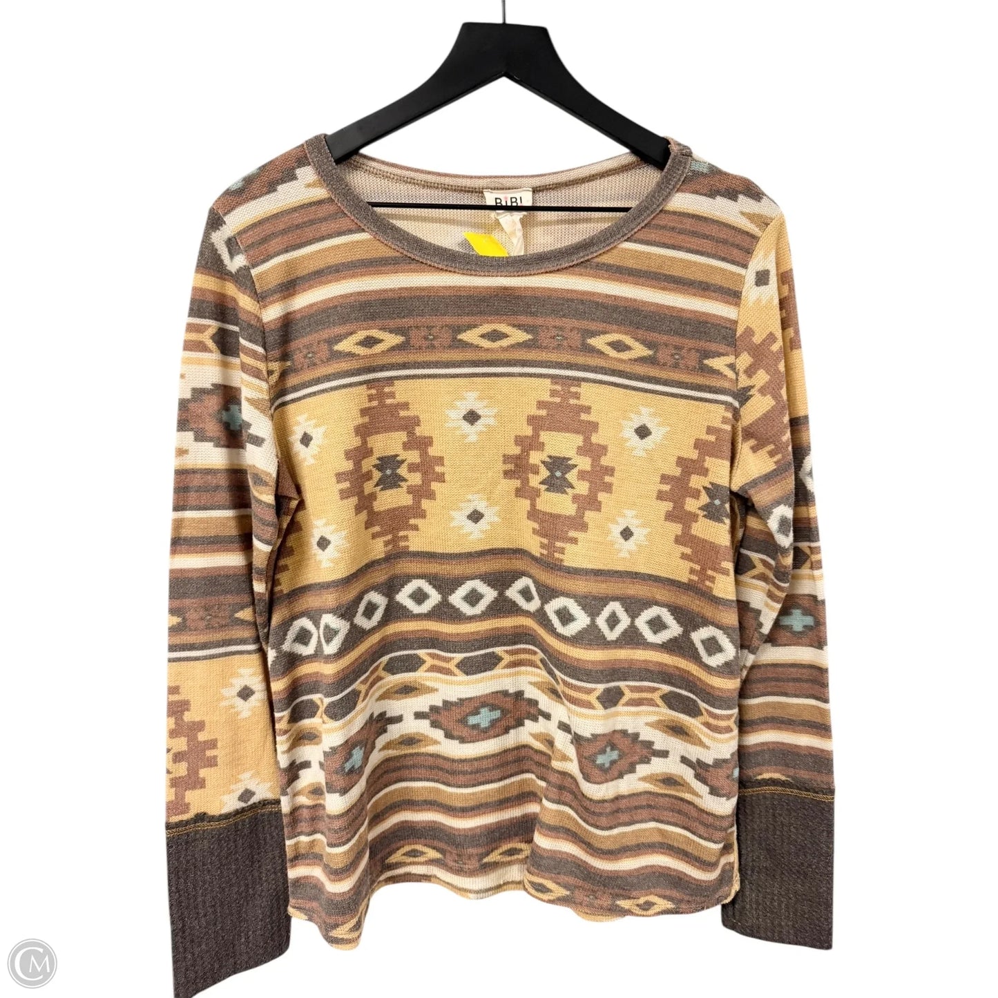 Top Long Sleeve By Bibi In Brown & Yellow, Size: M
