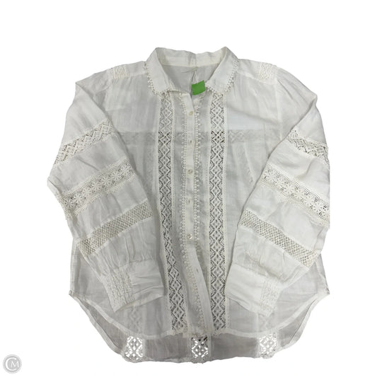 Blouse Long Sleeve By Anthropologie In White, Size: M