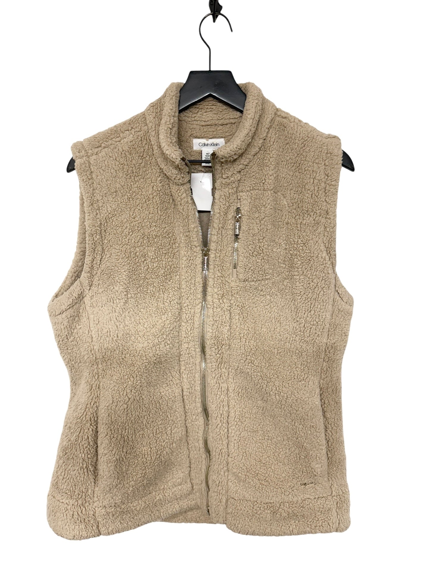 Vest Faux Fur & Sherpa By Calvin Klein In Tan, Size: M