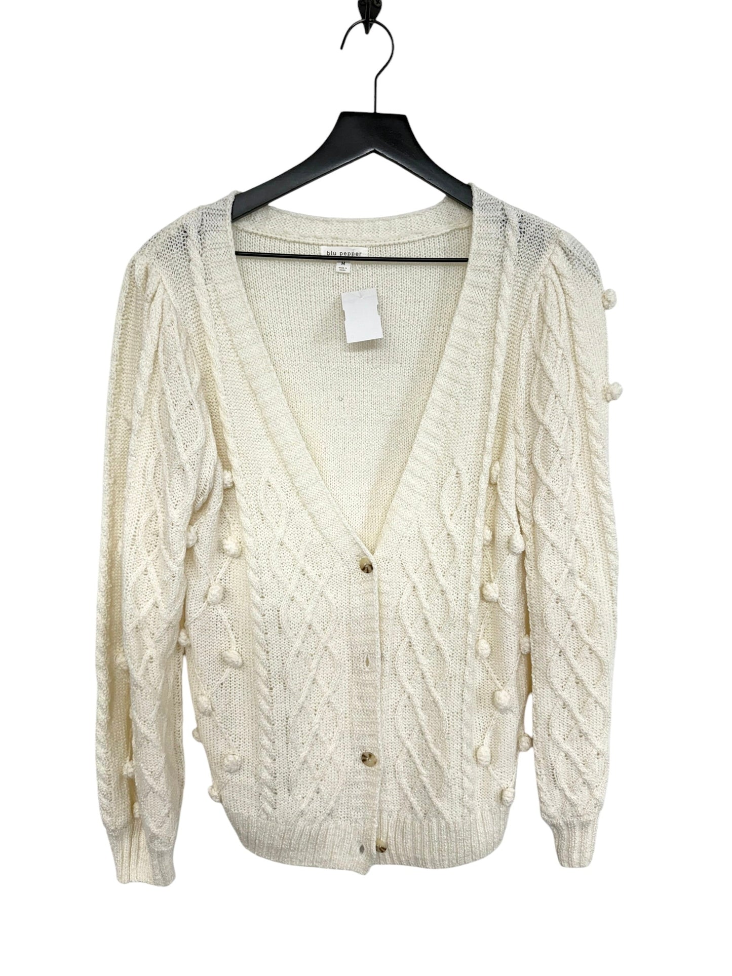 Sweater Cardigan By Blu Pepper In White, Size: M