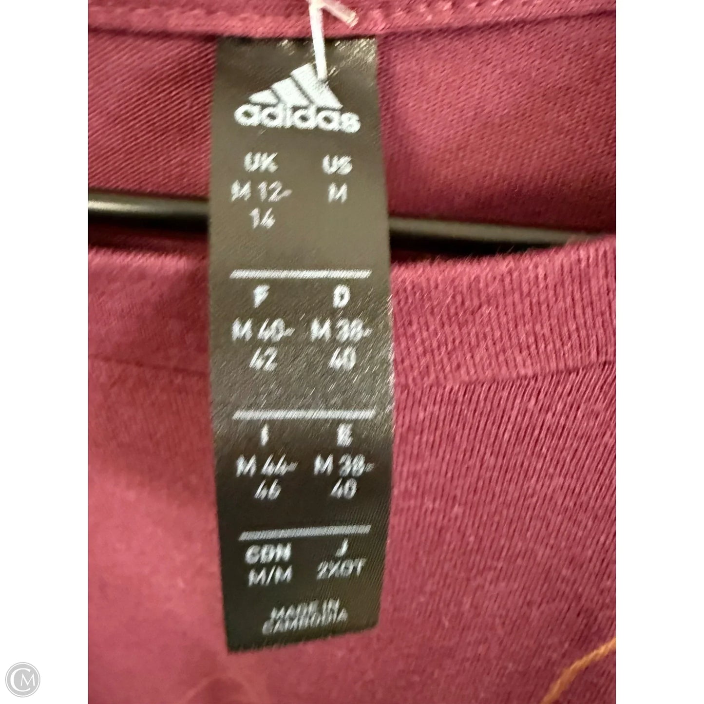 Athletic Top Short Sleeve By Adidas In Maroon, Size: M