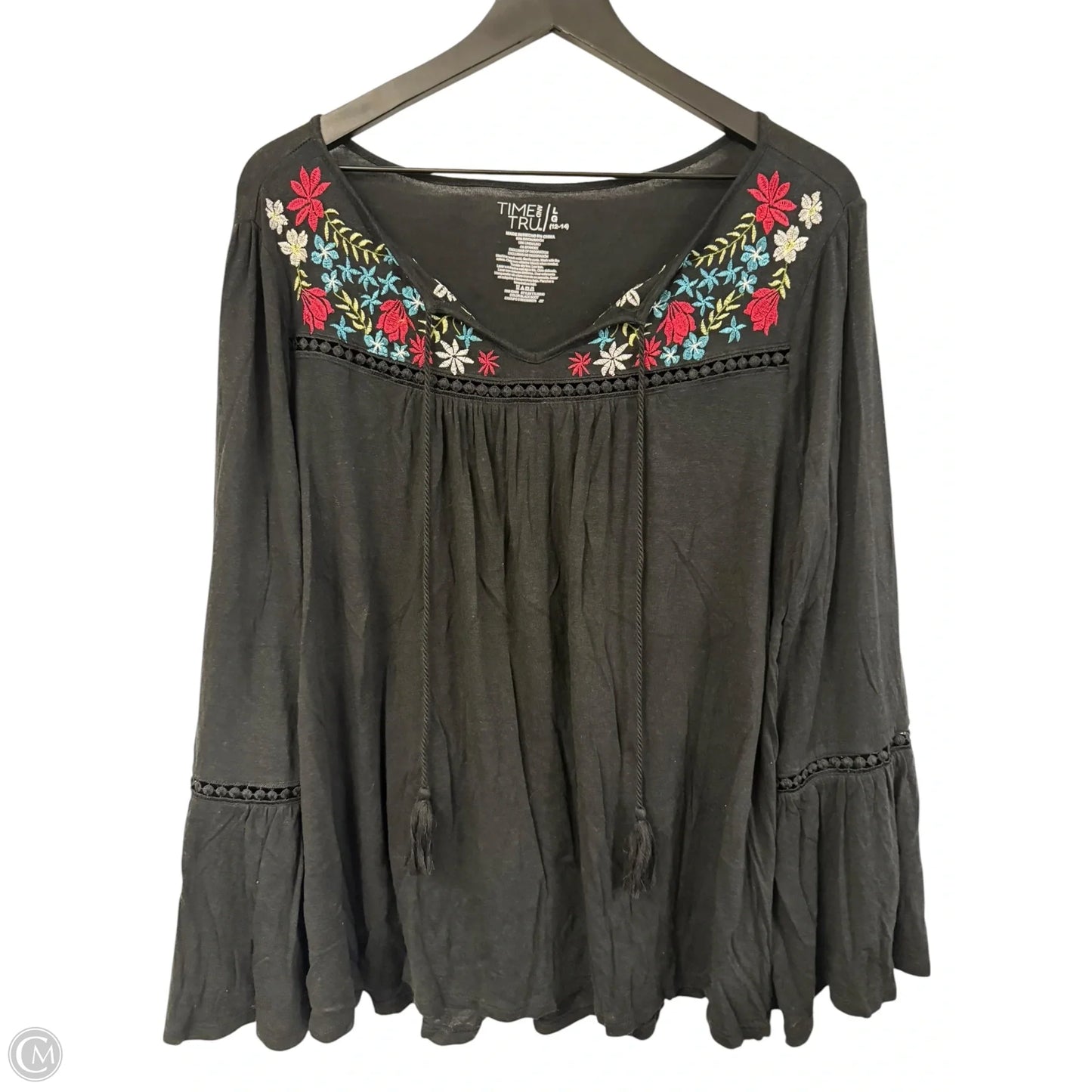 Top Long Sleeve By Time And Tru In Black, Size: L