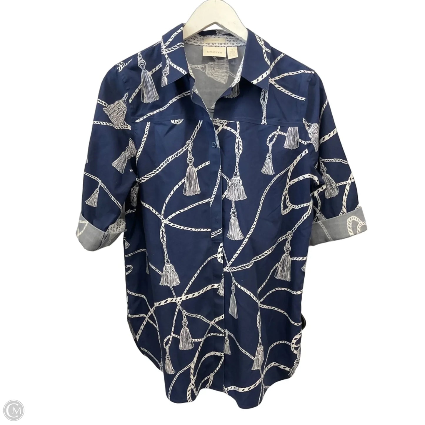 Top Short Sleeve By Chicos In Navy, Size: M