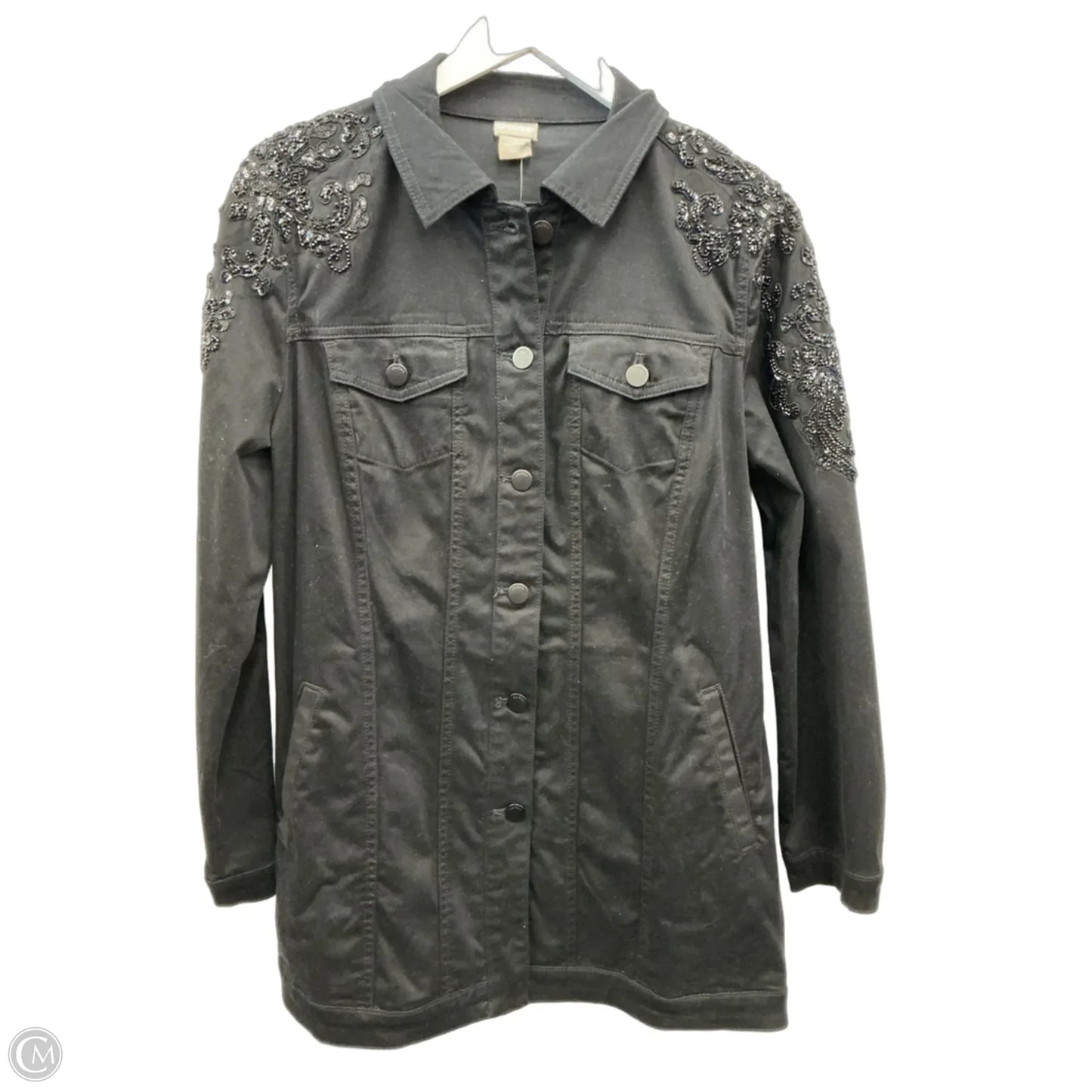 Jacket Denim By Chicos In Black Denim, Size: M