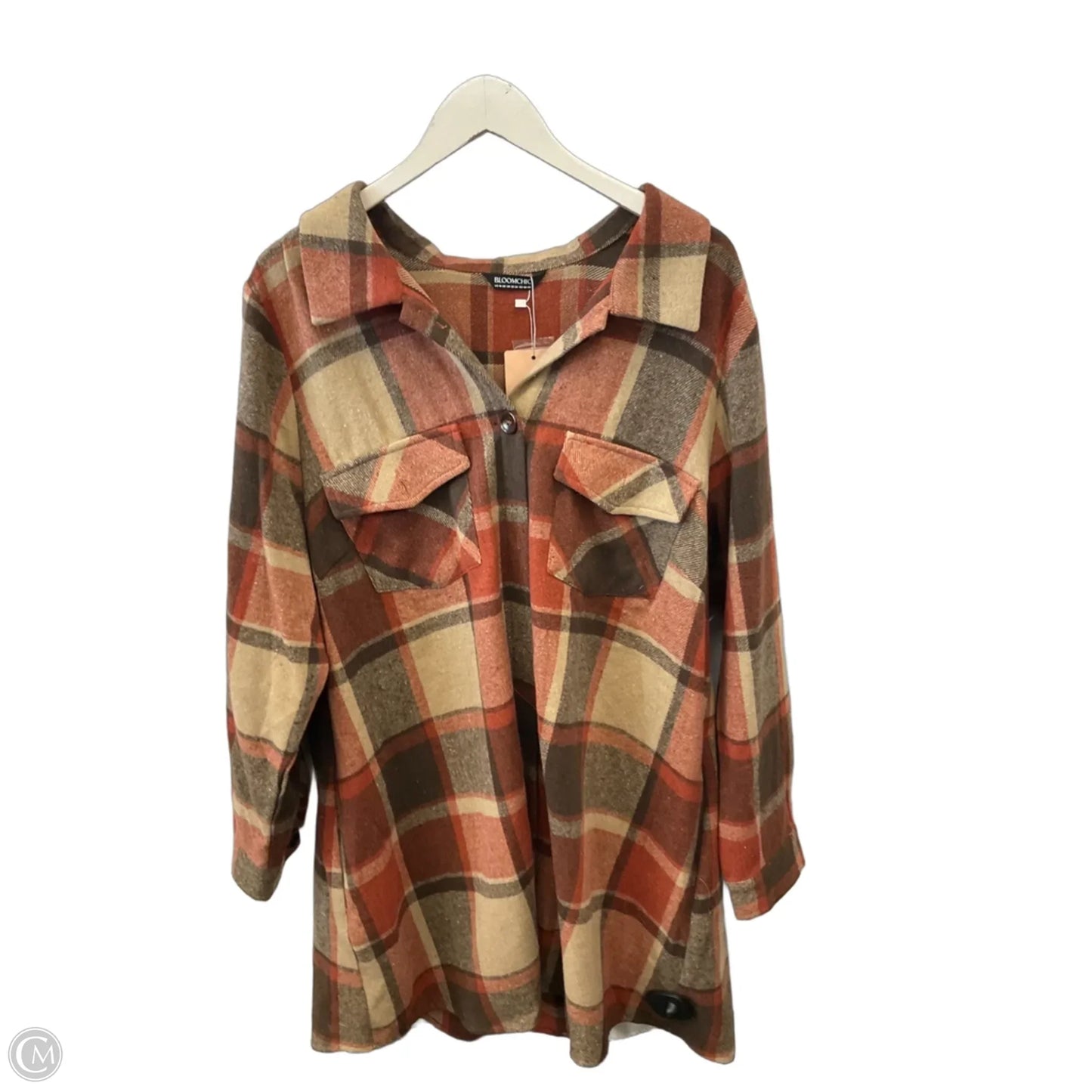 Jacket Shirt By Bloomchic In Orange & Tan, Size: 1x