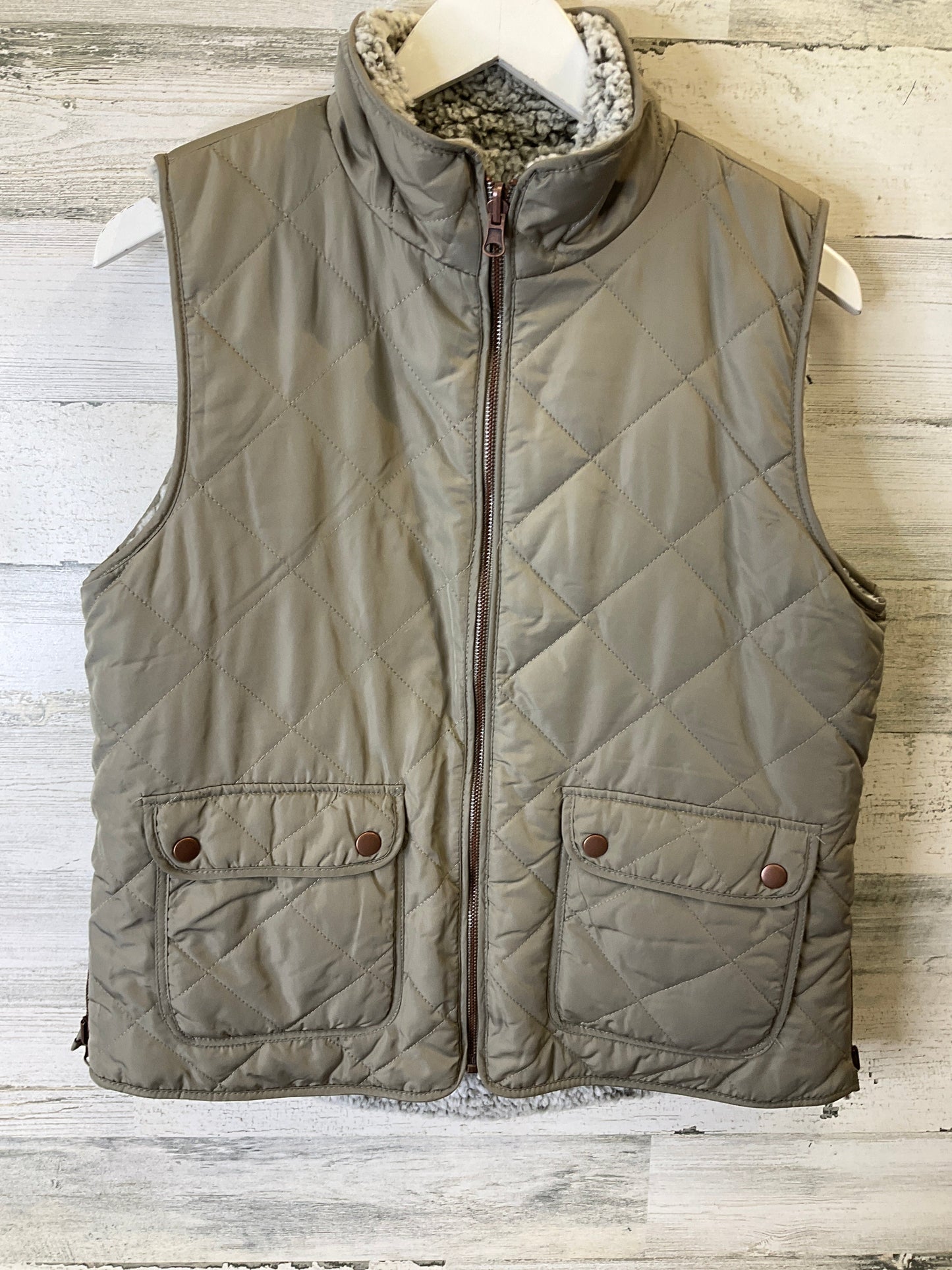 Vest Puffer & Quilted By Thread And Supply In Taupe, Size: M