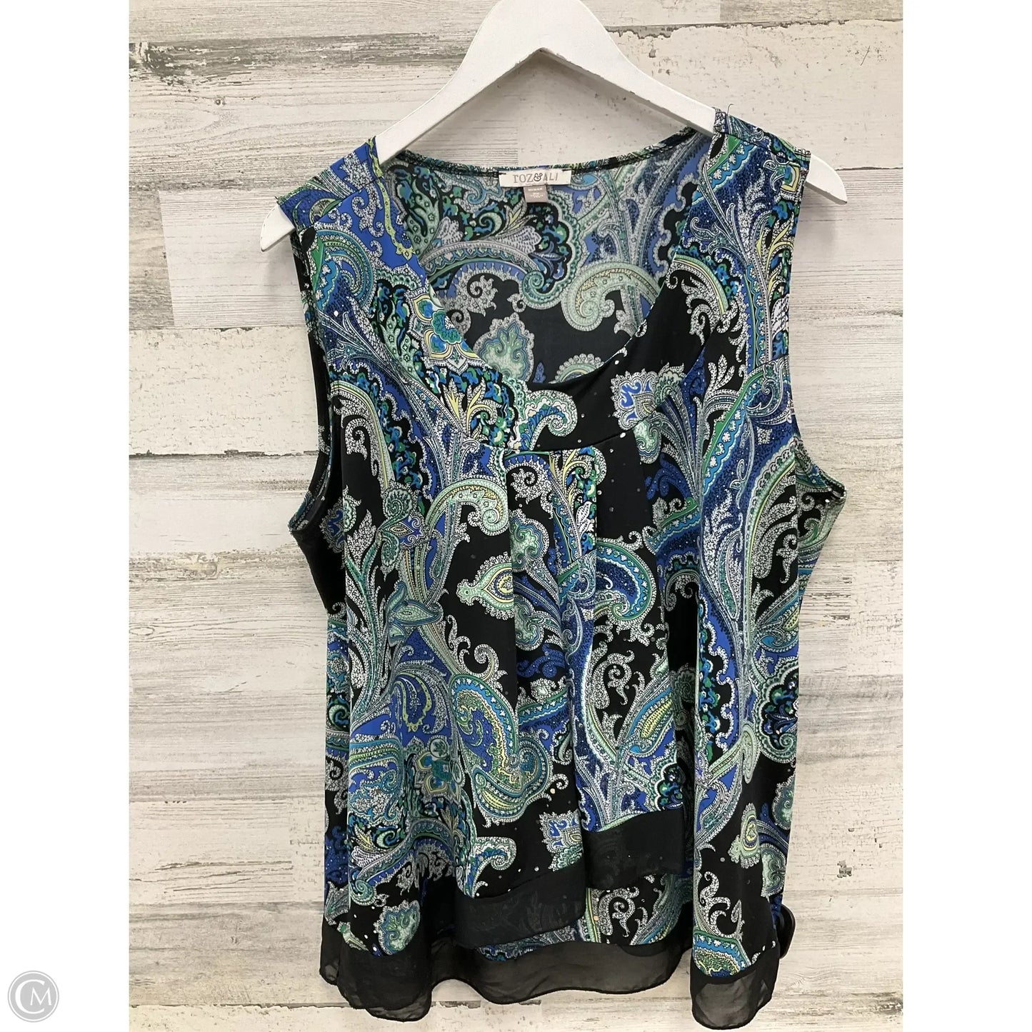 Top Sleeveless By Roz And Ali In Blue & Green, Size: 2x