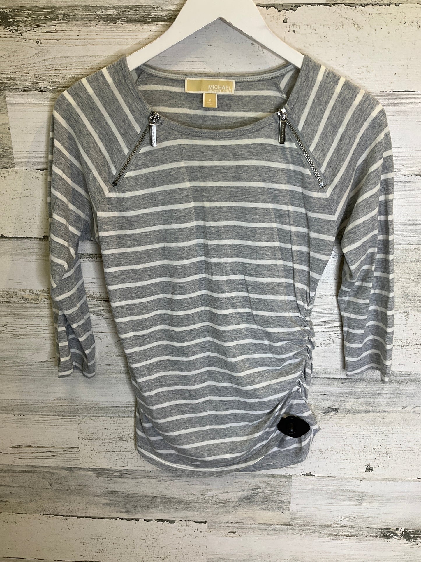 Grey & White Top 3/4 Sleeve Michael By Michael Kors, Size S